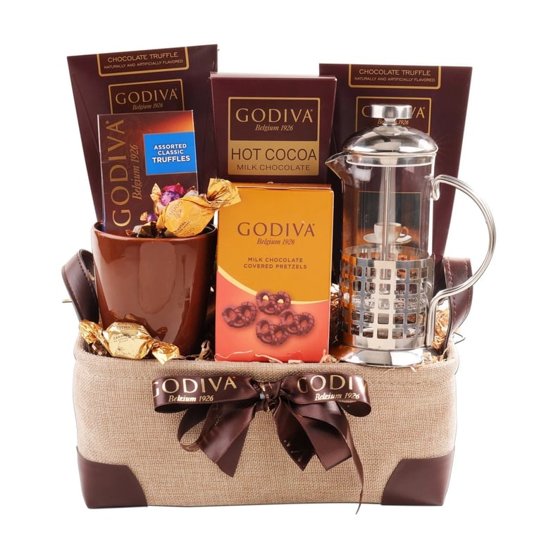Alder Creek Gifts Godiva Coffee and Press Christmas Gift Basket