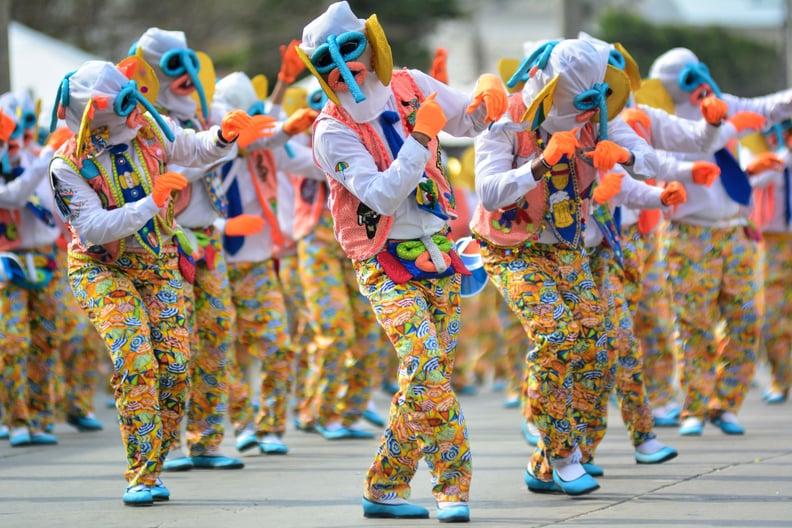 BARRANQUILLA, COLOMBIA - MARCH 04: Dancers with a marimonda custom perform during the 'Gran Parada de Comparsas' as part of Barranquilla Carnival 2019 on March 04, 2019 in Barranquilla, Colombia. (Photo by Vizzor Image/Getty Images)