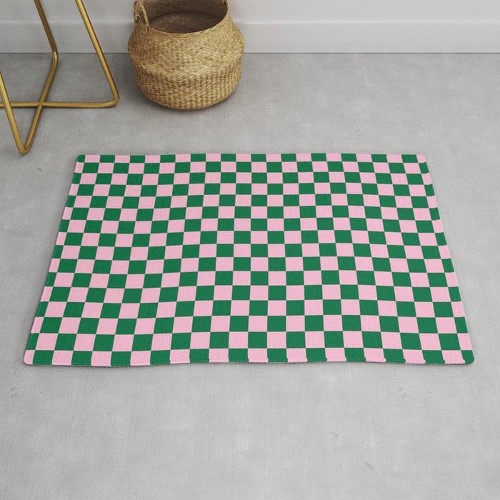 A Rug: Cotton Candy Pink and Cadmium Green Checkerboard Rug