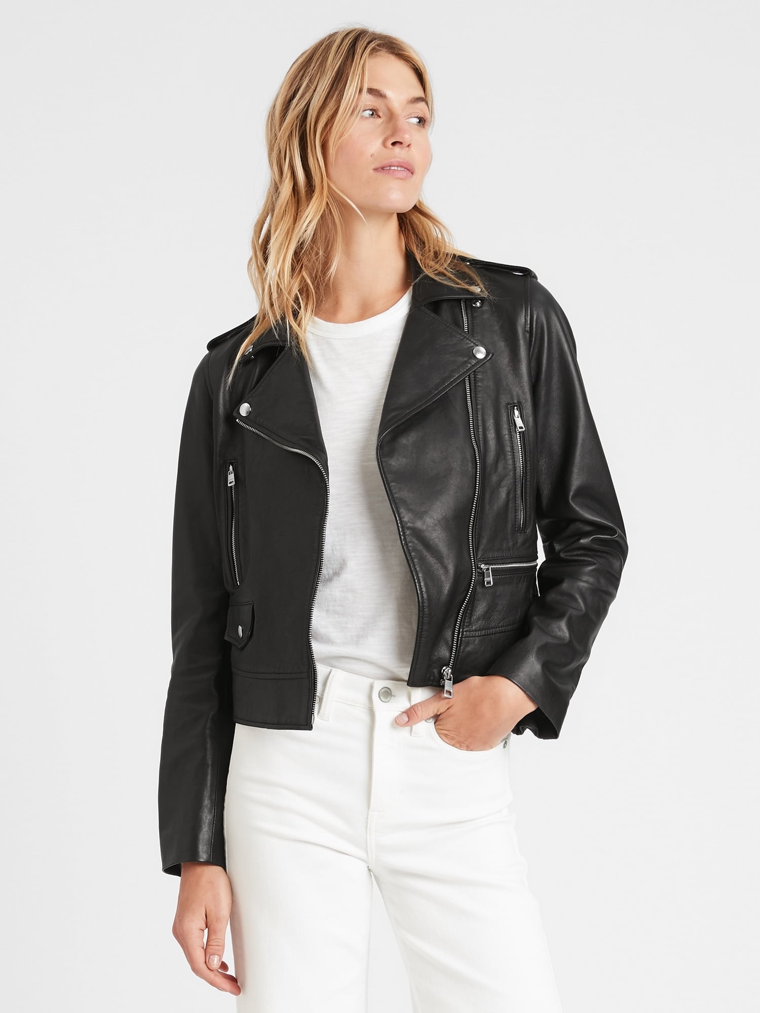 YFFUSHI Women Classic Faux Leather Biker Jacket Ladies Slim Fit Casual Asymmetric Zip Short Moto Coat 