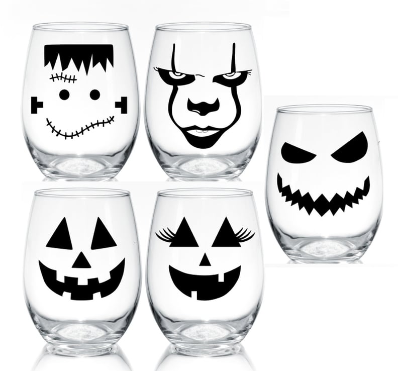 BarConic Halloween Jack O'Lantern Stemless Wine Glasses - Set of 4