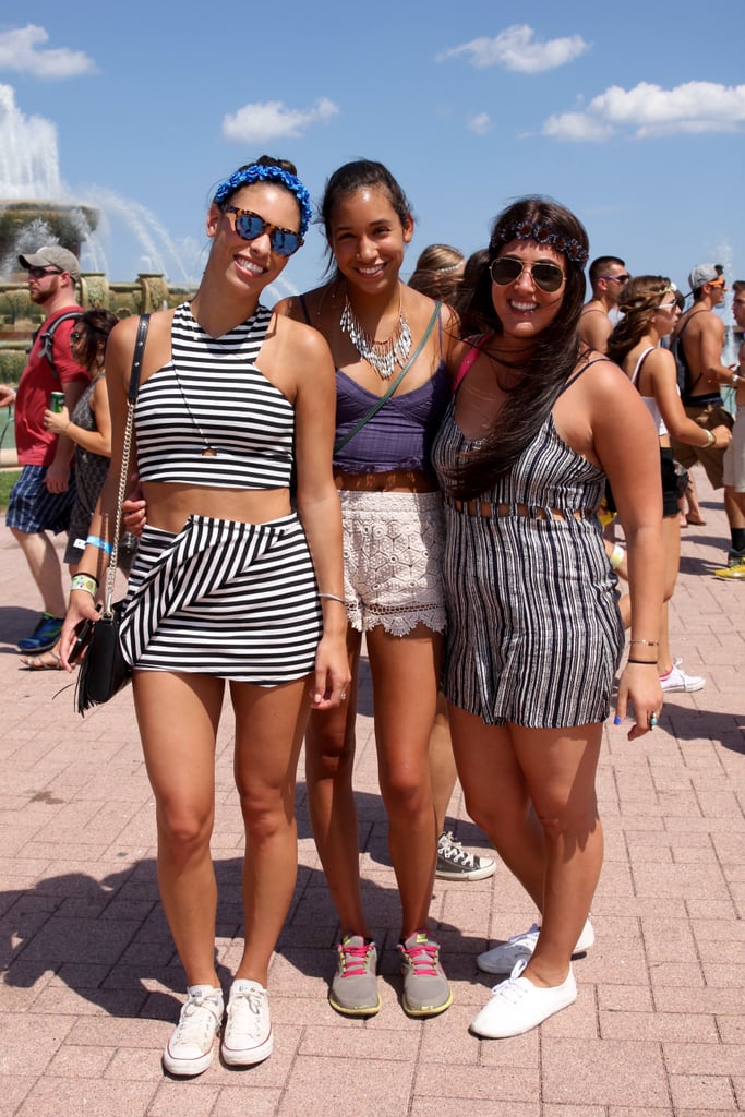 One of the best parts about going to a festival with friends is swapping clothes before you get there, which is what these pals did – all wearing something from another's closet.