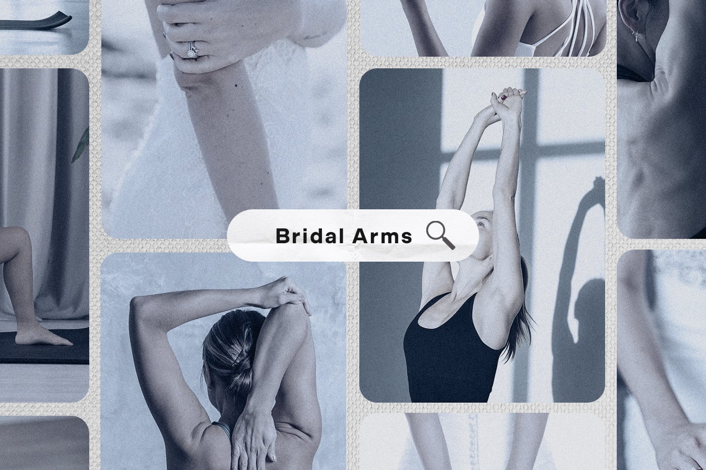 Bridal arms in the search engine, surrounded by women stretching.
