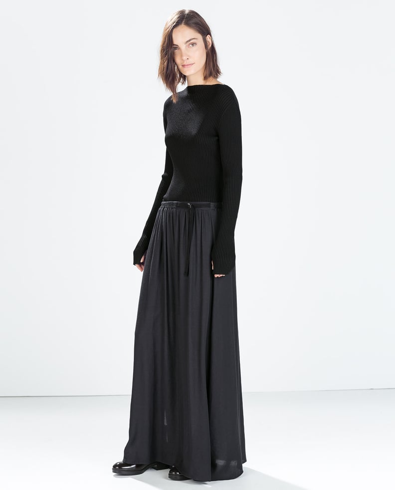 Zara Long Skirt With Contrasting Ribbon