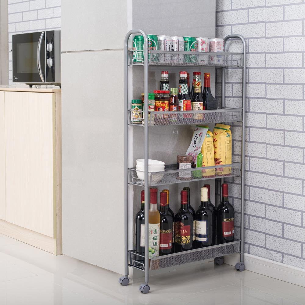 Ktaxon 4-Tier Rolling Cart Gap Kitchen Slim Slide Out Storage Tower Rack with Wheels,4 Baskets