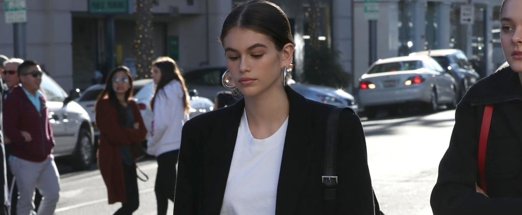 Kaia Gerber Blue Plaid Pants