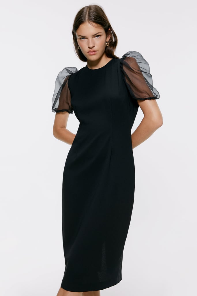 zara puff sleeve dress black