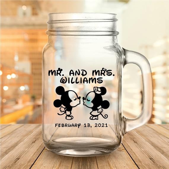 Custom Classic Disney Themed Wedding Favour Mason Jars