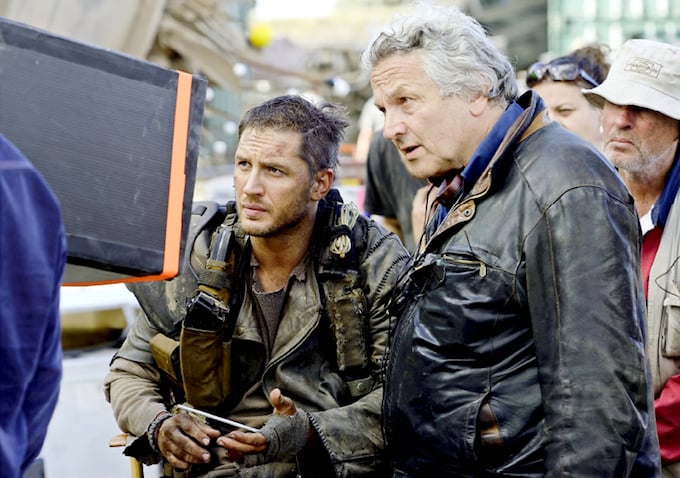 Hardy and director George Miller on the set.