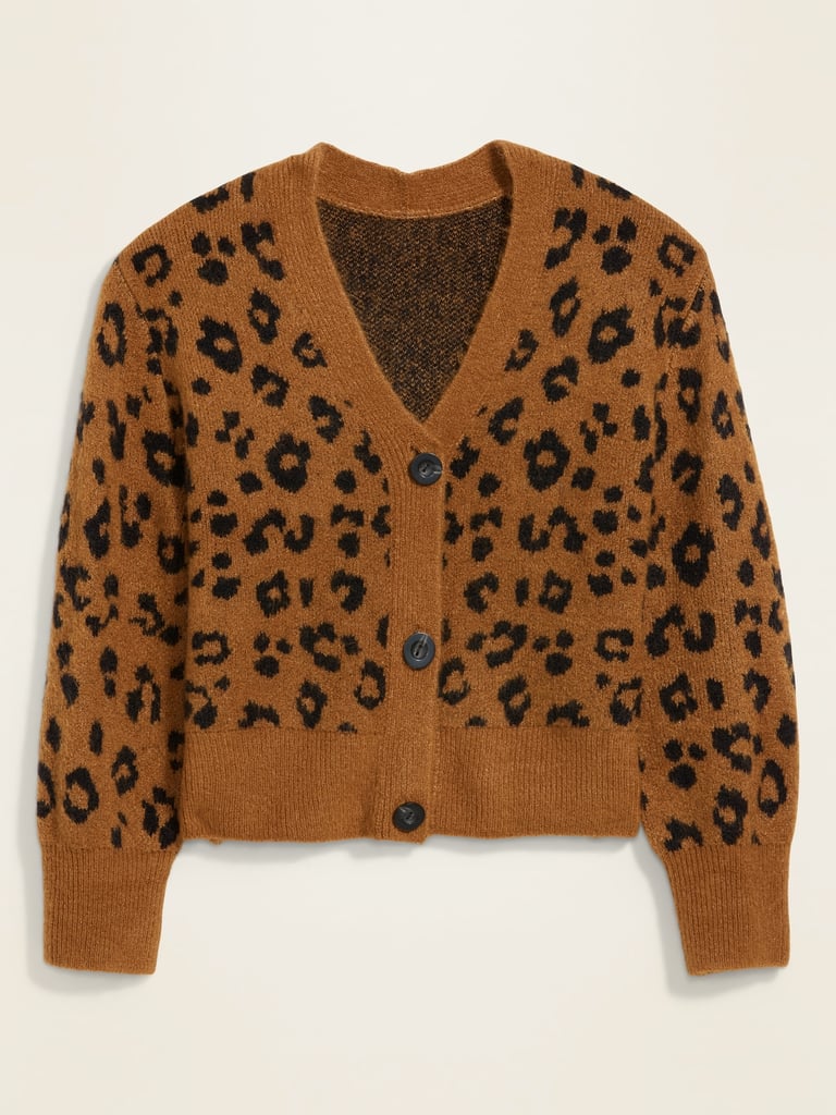 Leopard-Print V-Neck Cardigan Sweater