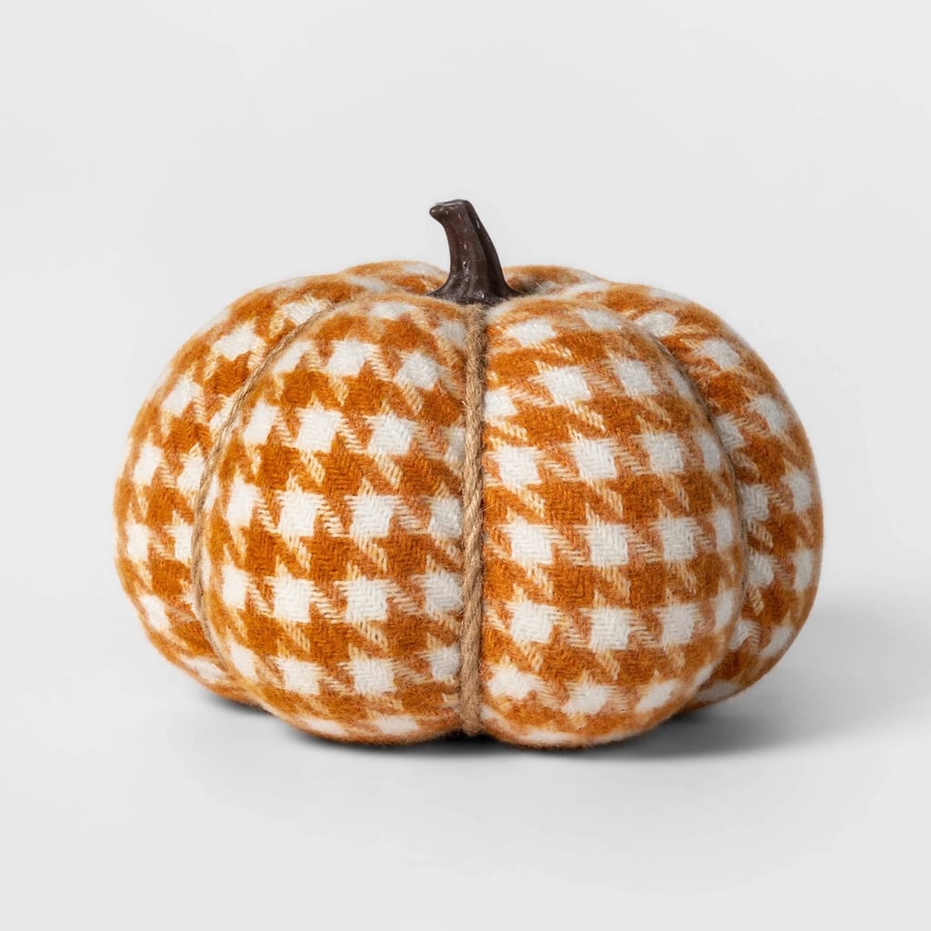 Knit Houndstooth Pumpkin Halloween Decoration in Medium