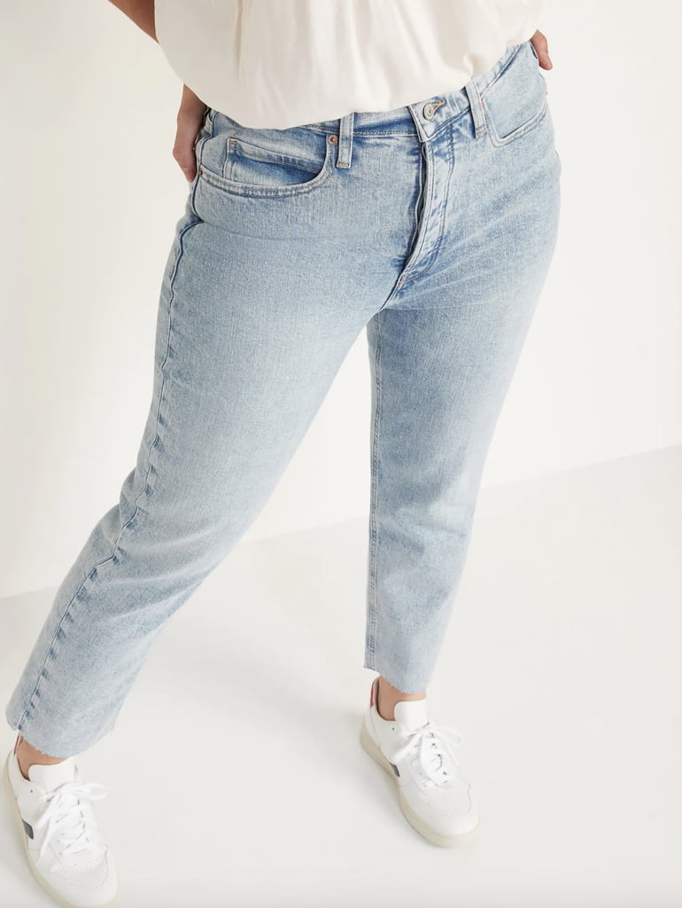 Old Navy Extra High-Waisted Sky-Hi Button-Fly Straight Raw-Hem Jeans
