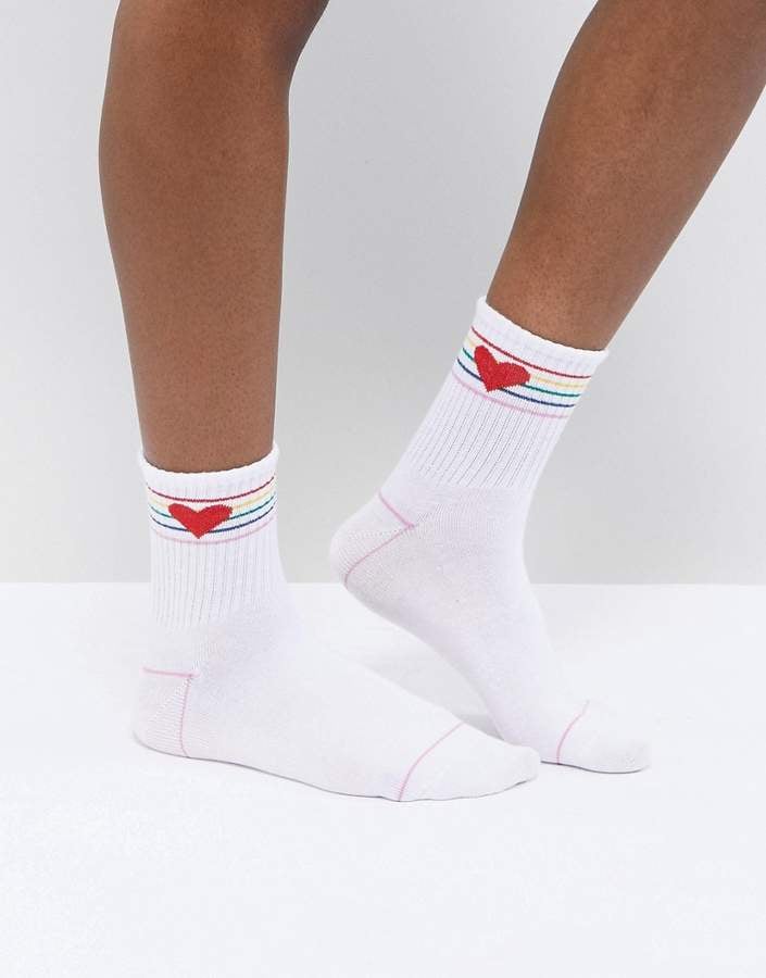 Monki Heart and Stripe Ankle Sock