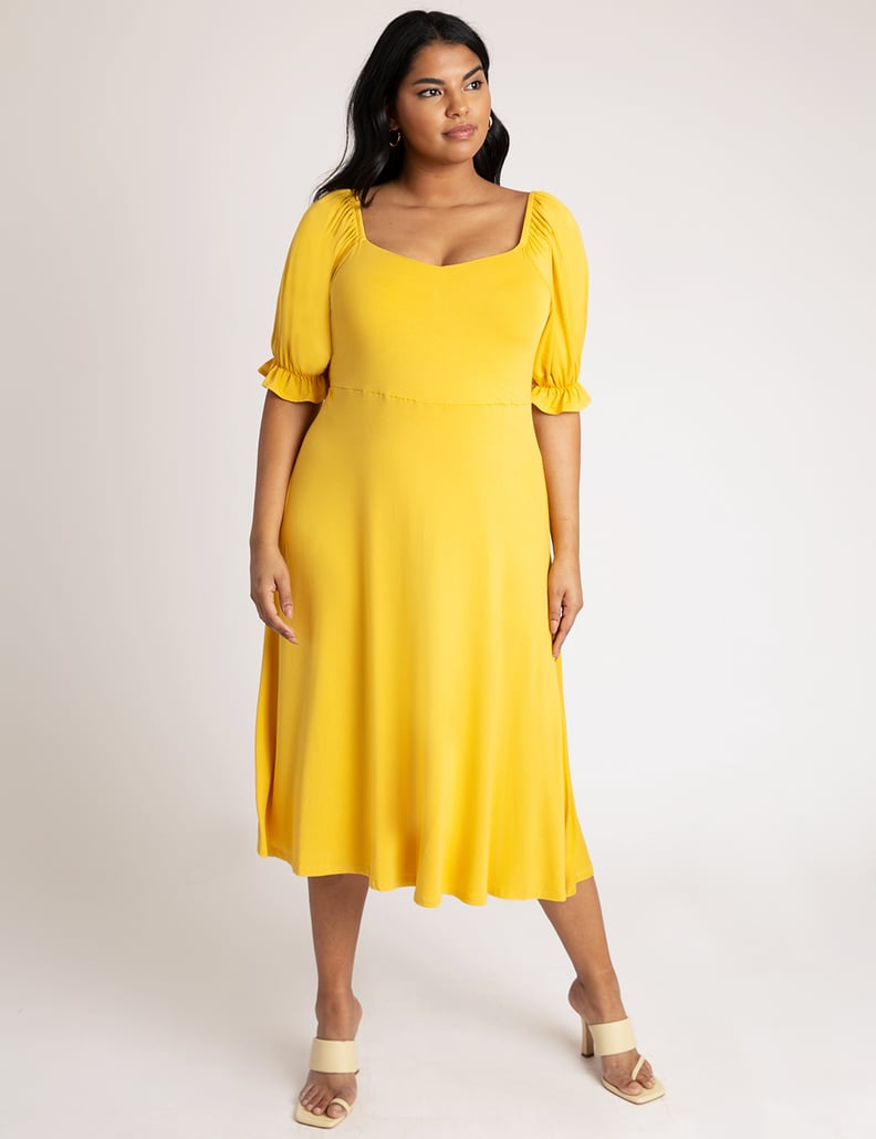 ELOQUII Puff-Sleeve Sweetheart Neckline Dress