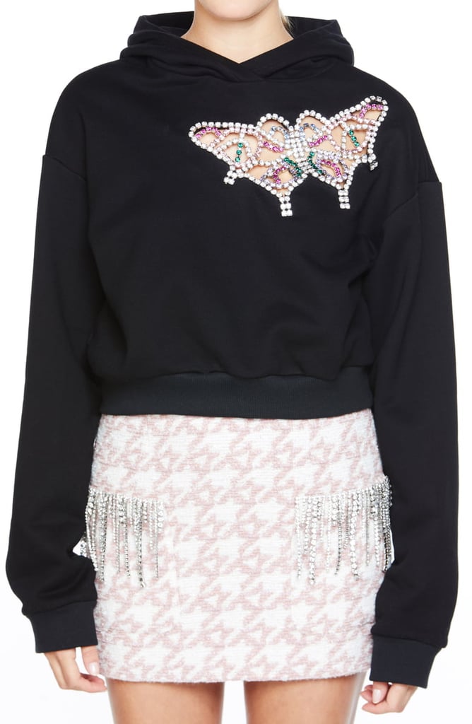 Area Crystal Cutout Butterfly Crop Hoodie
