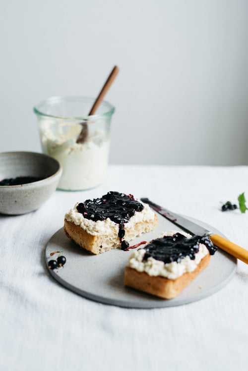 Macadamia Ricotta and Blackcurrant Jam on Toast