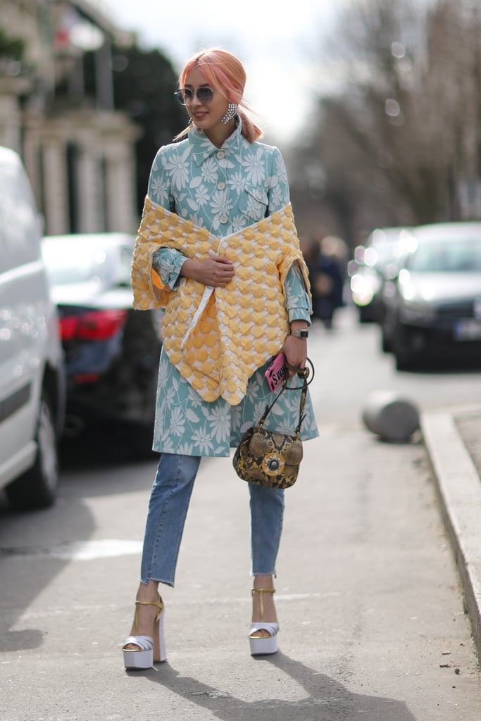 Play with pastels when you add a wrap or shrug onto your coat dress.