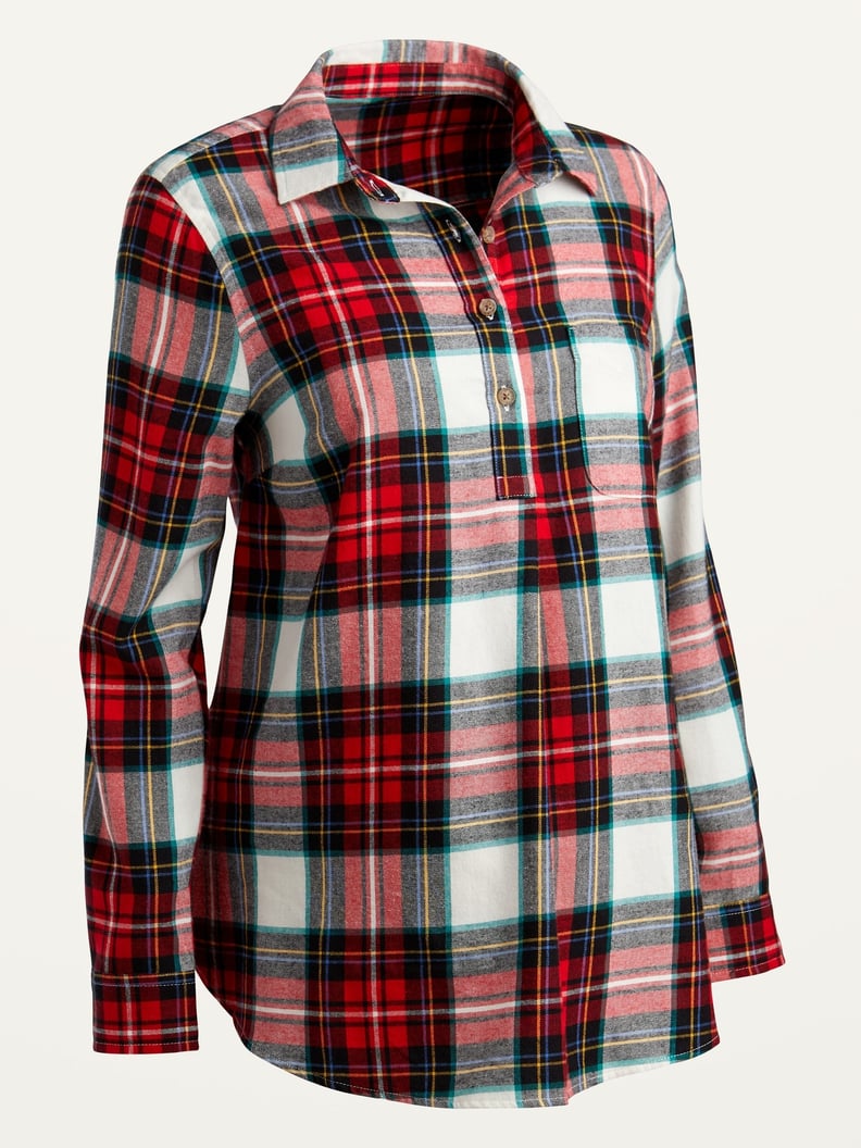 Maternity Plaid Flannel Popover Shirt