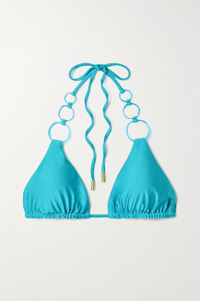 Cult Gaia Turquoise Zoey Embellished Triangle Halterneck Bikini Top