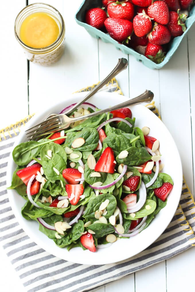 Strawberry Almond Spinach Salad