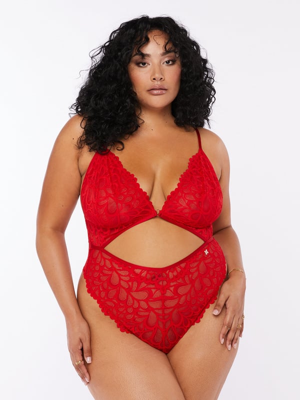 Savage Not Sorry Lace Bodysuit in Red