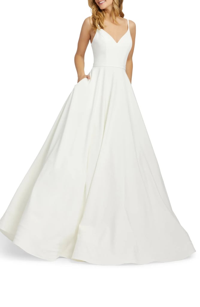 A Sweeping Wedding Dress: V-Neck Crepe Ballgown