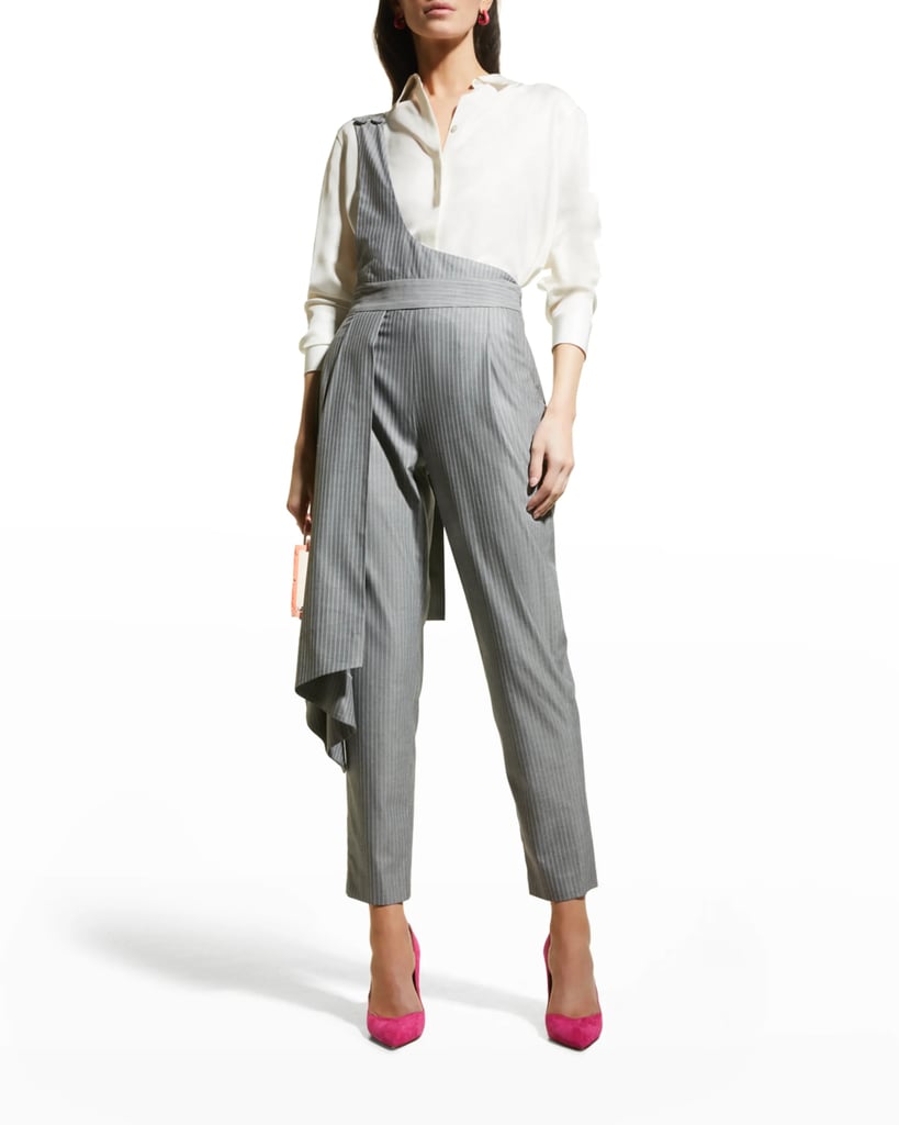 Hellessy Diamond Pinstripe Draped Overall Pants