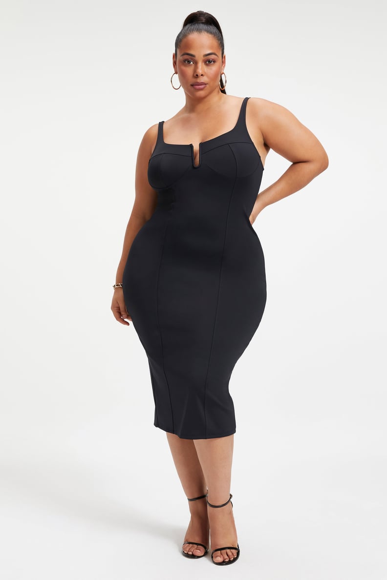 A Black Dress: Good American Scuba U Corset Midi Dress