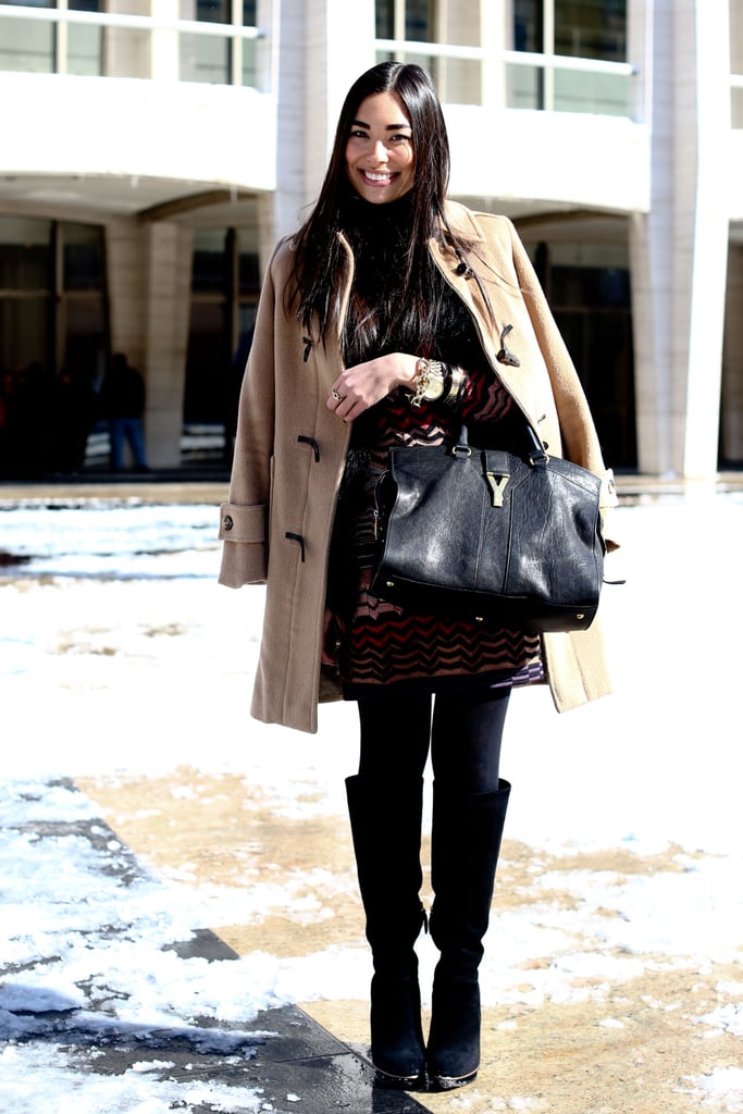 Classic pieces like a camel coat and luxe black bag always work, while a knee-high boot is the perfect warm and cute choice for a chilly Winter.