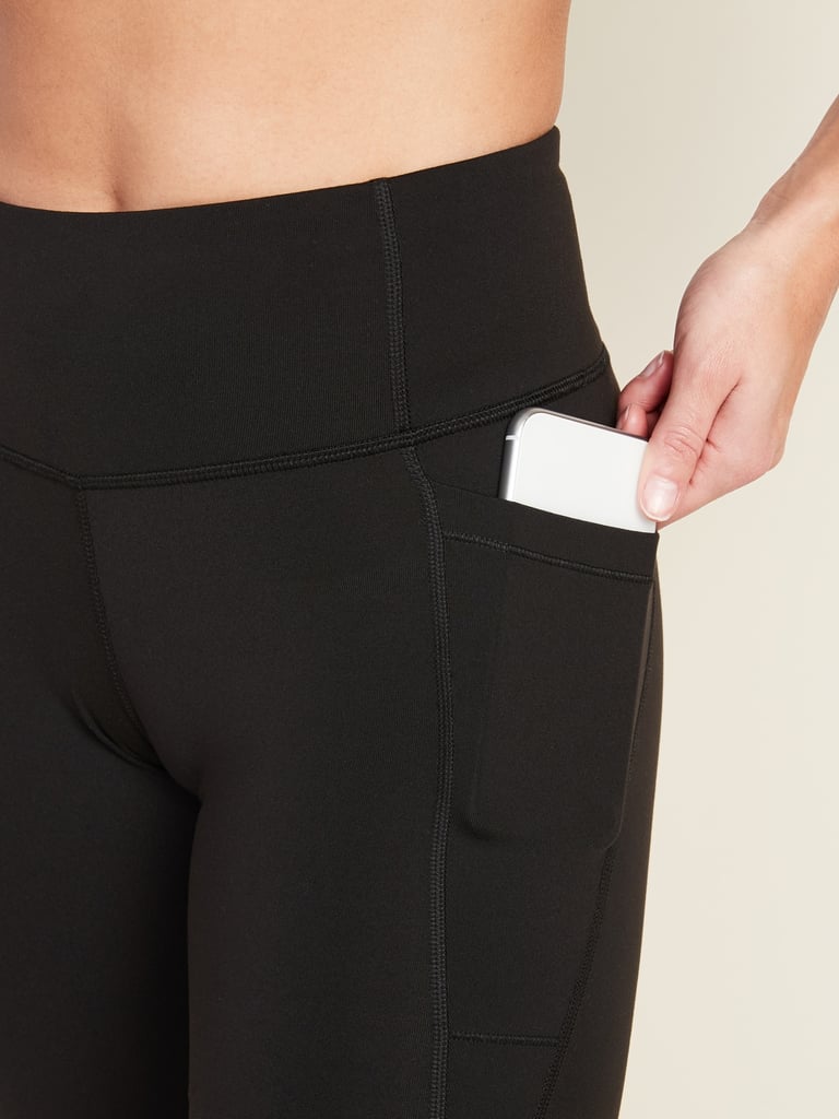 Mid-Rise Elevate Side-Pocket Mesh-Trim Compression Leggings