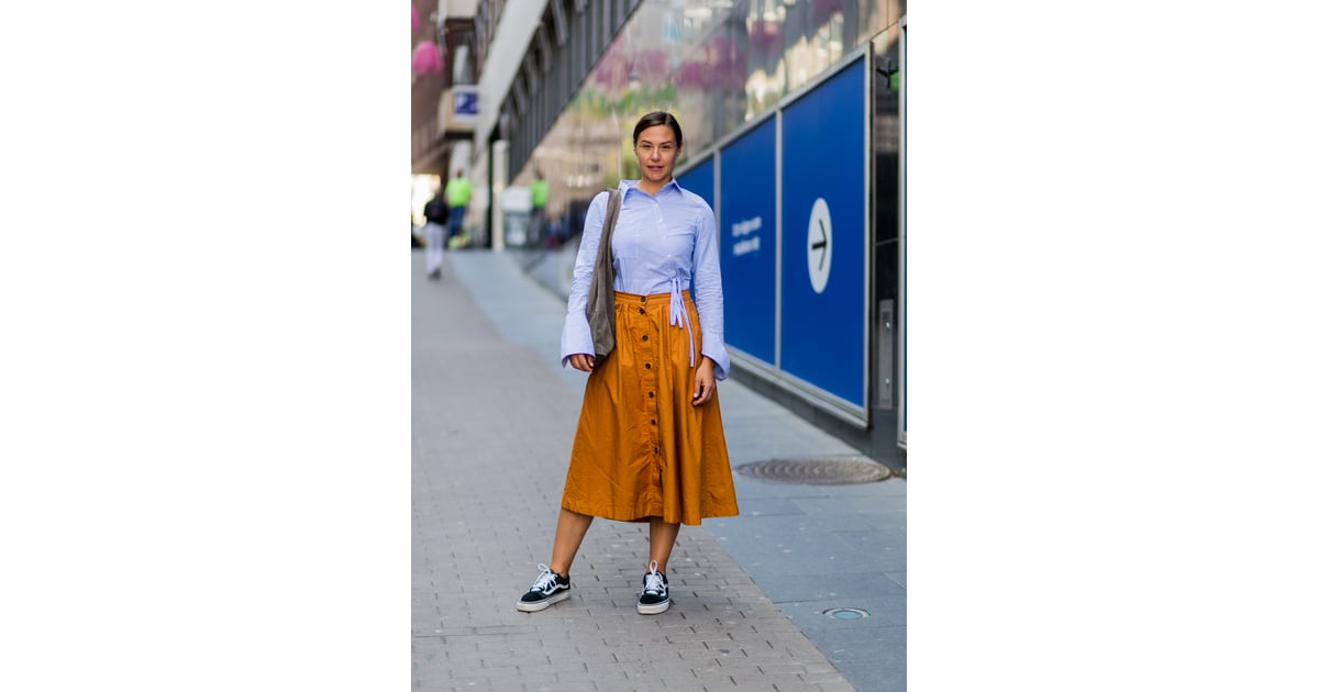 With A Collared Shirt And Button Up Midi Skirt Consider This Your Exhaustive Encyclopedia For How To Style Vans Sneakers Popsugar Fashion Photo 20