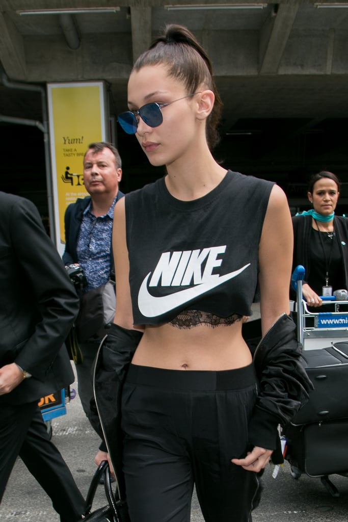 Gigi Hadid Wearing Lace Crop Top at Fashion Week Spring 2017