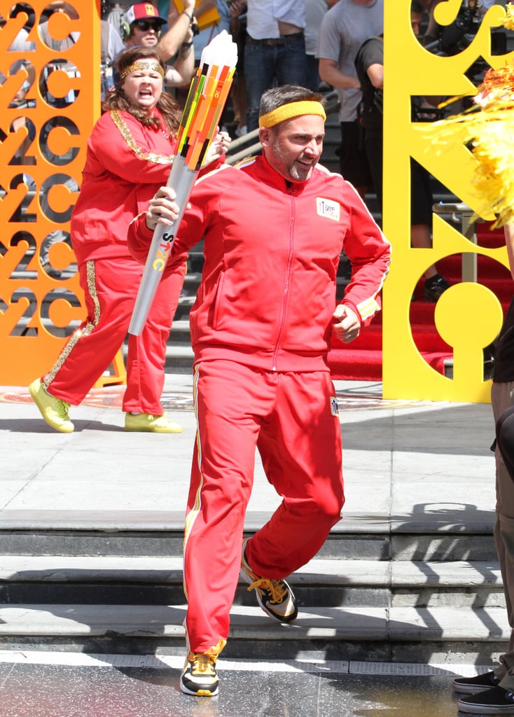 Steve Carell and Melissa McCarthy donned matching outfits while filming a commercial for Stand Up to Cancer in LA on Wednesday.