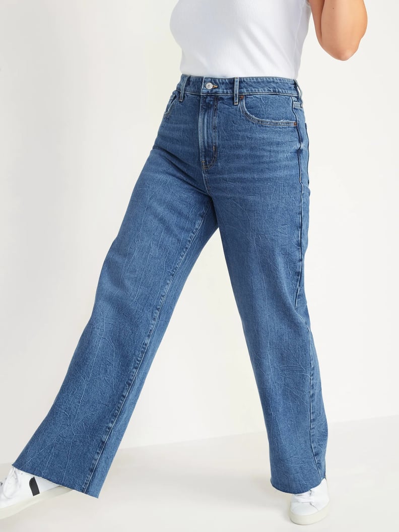 Old Navy Extra High-Waisted Medium-Wash Cut-Off Wide-Leg Jeans