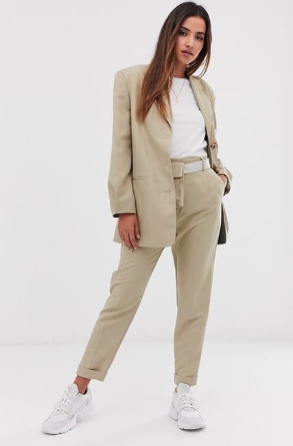 ASOS Design Dad Blazer & Tapered Trousers Suit in Sand
