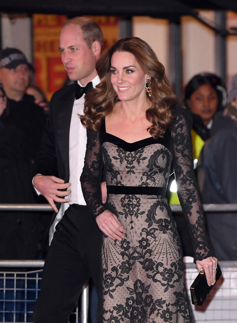 chinese dress ladies Kate Middleton Black Lace Evening Dress 2014 Royal Variety Performance, White main image 1