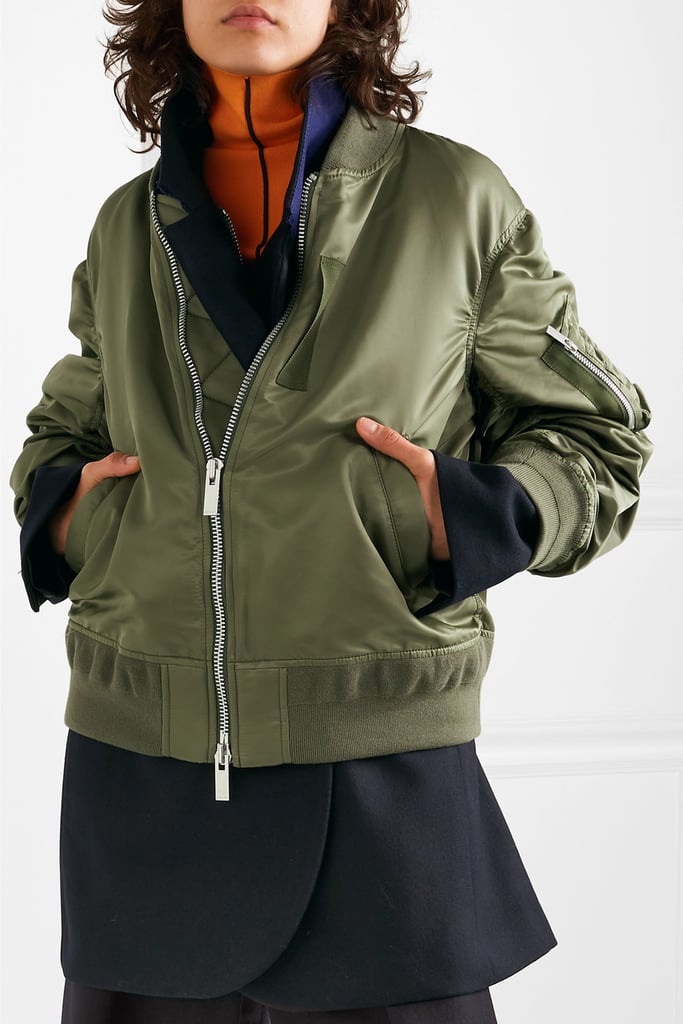 Sacai MA-1 x Melton Asymmetric Layered Shell and Wool-Blend Felt Jacket
