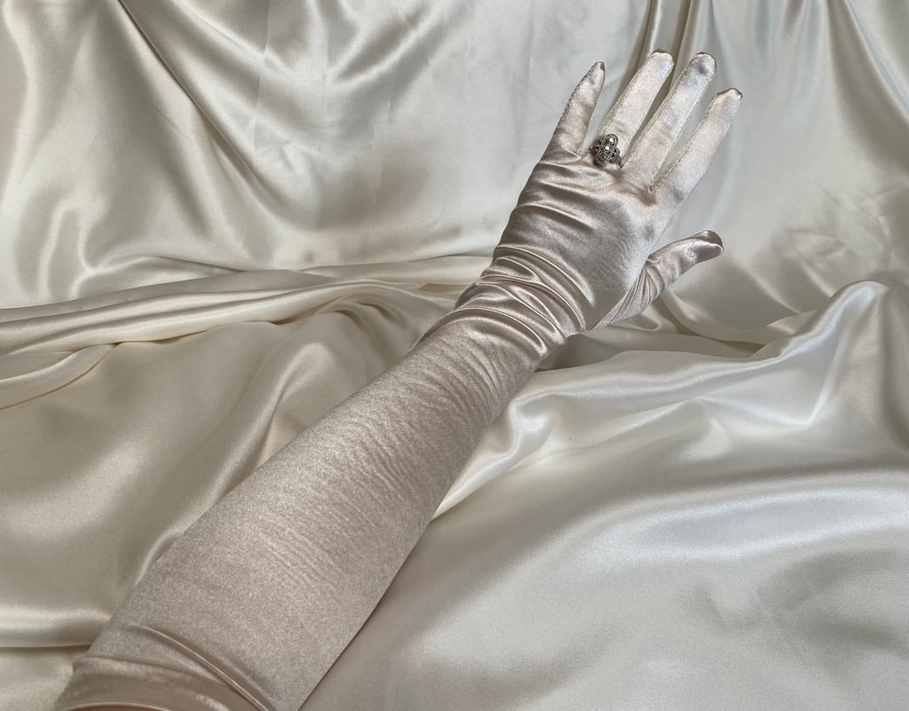 Cream Satin Opera Length Gloves
