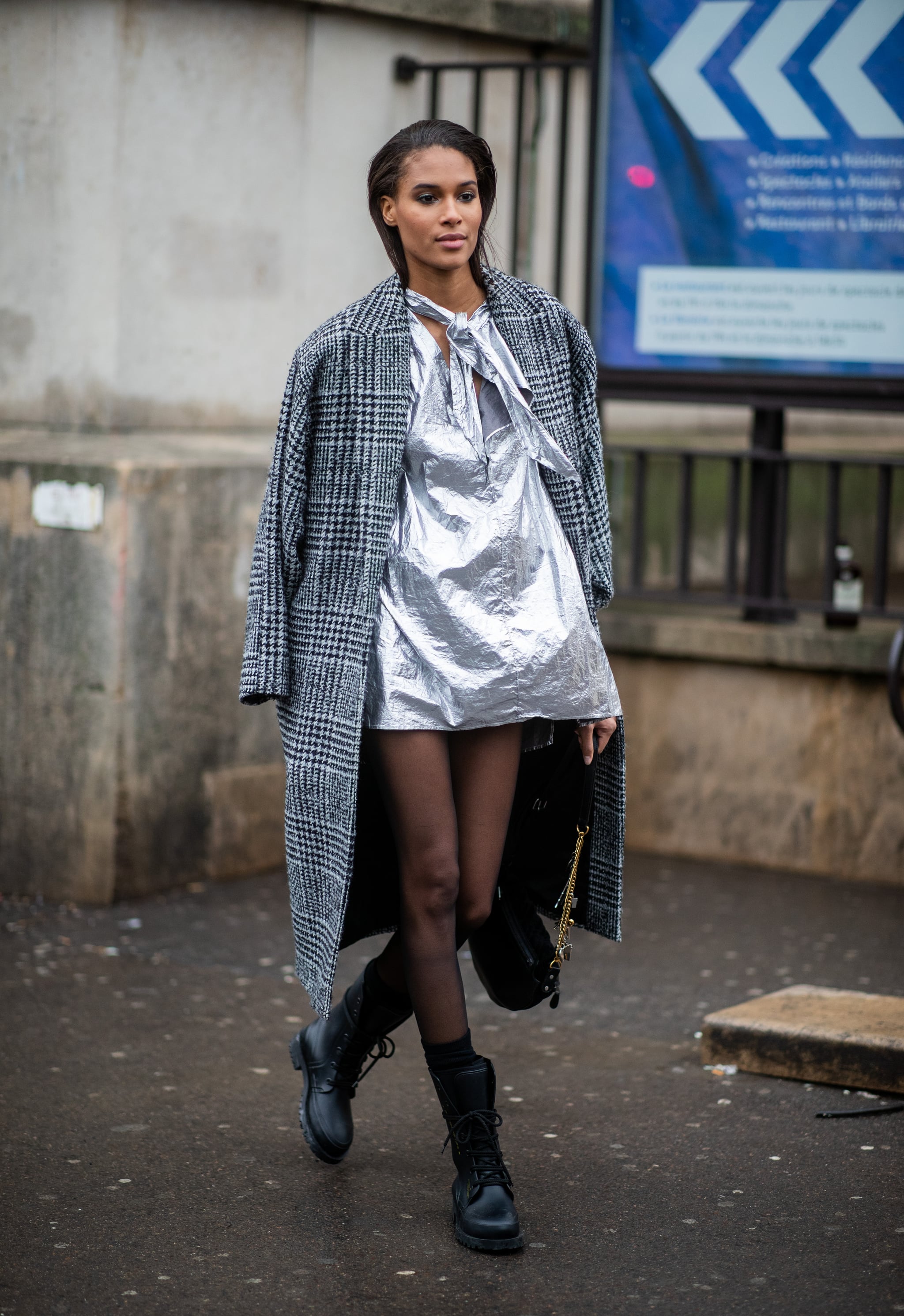 Sheer Style With a Metallic Mini and Wool Coat