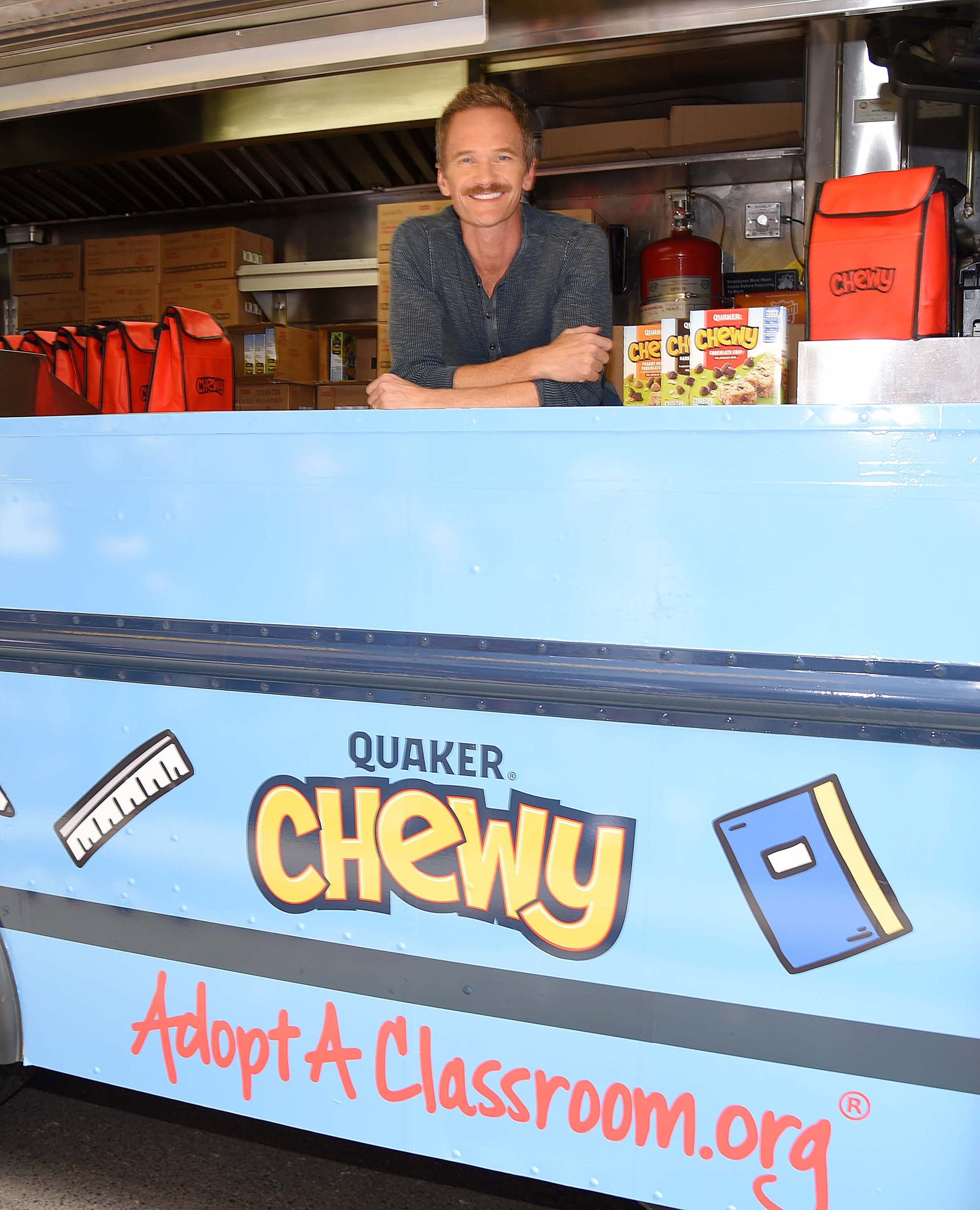 - New York, NY - 09/04/2019 -Neil Patrick Harris spotted at the Quaker Chewy food truck in New York City to celebrate wholesome snacking and the brand's partnership with AdoptAClassroom.org.-PICTURED: Neil Patrick Harris-PHOTO by: Michael Simon/startraksphoto.com-MS95883Editorial - Rights Managed Image - Please contact www.startraksphoto.com for licensing fee Startraks PhotoStartraks PhotoNew York, NY For licensing please call 212-414-9464 or email sales@startraksphoto.comImage may not be published in any way that is or might be deemed defamatory, libelous, pornographic, or obscene. Please consult our sales department for any clarification or question you may haveStartraks Photo reserves the right to pursue unauthorized users of this image. If you violate our intellectual property you may be liable for actual damages, loss of income, and profits you derive from the use of this image, and where appropriate, the cost of collection and/or statutory damages.