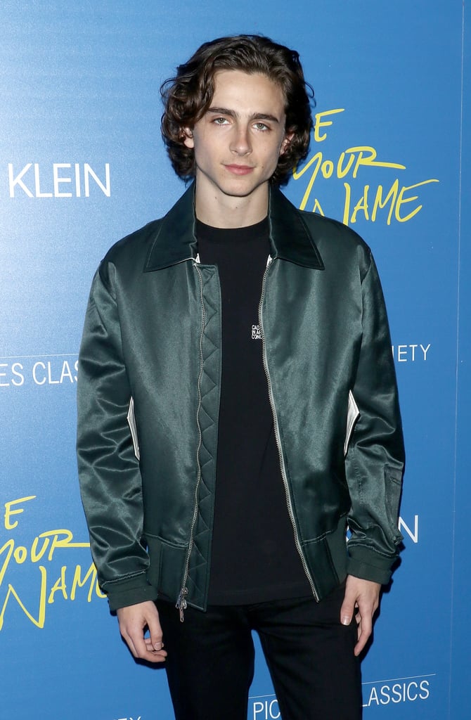 Wearing green again, Timothée attended Calvin Klein's screening of Call Me By Your Name in a bomber jacket by the brand.