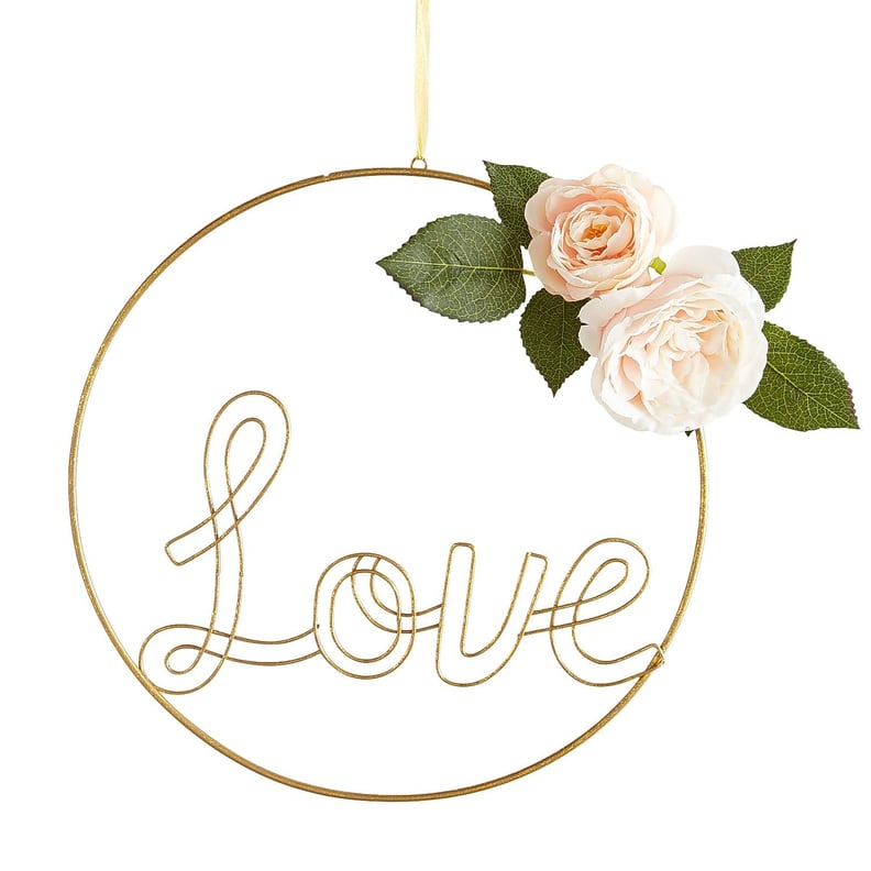 14" Love Wire Wreath With Faux Roses