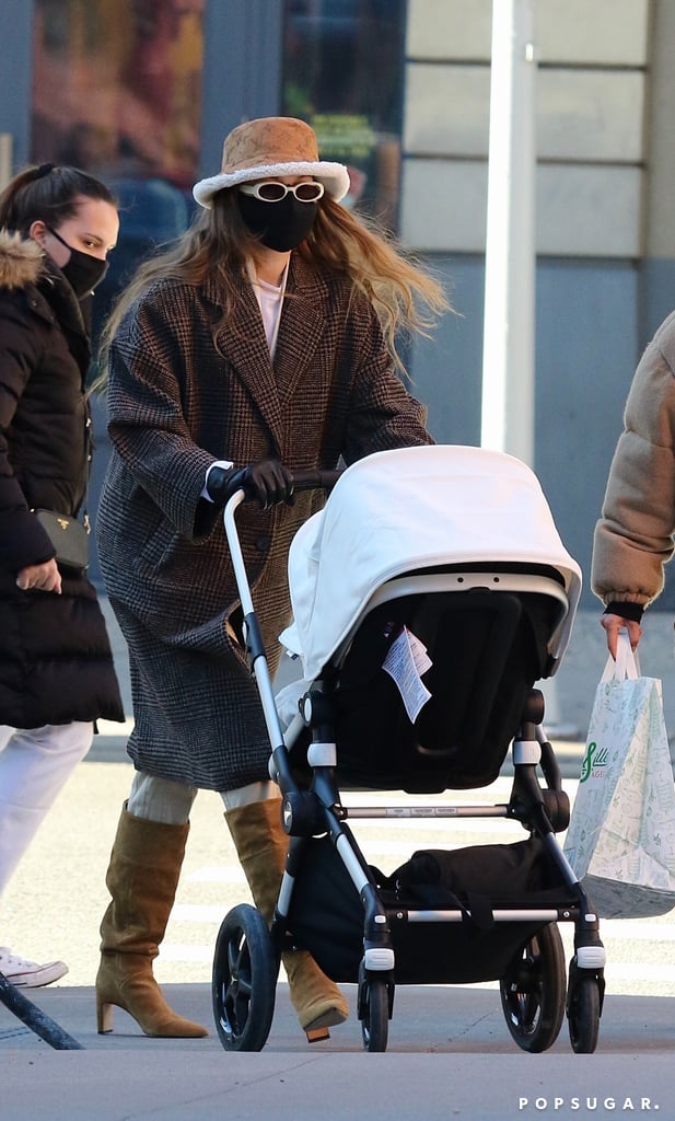 Shop Gigi Hadid's Mango Coat and Shearling LV Bucket Hat