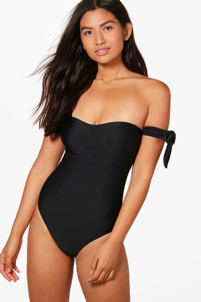 Boohoo Clearwater Bunny Bow Bardot Swimsuit