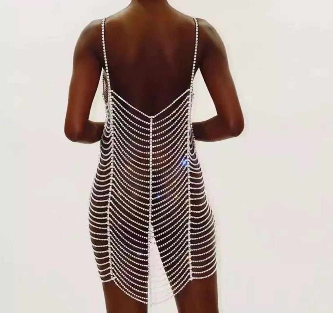 Sexy Rhinestone Body Chain Dress | See Megan Thee Stallion's Chain-Mail Dress Drip Down Her Curves in the "SG" Video | Fashion Photo 15