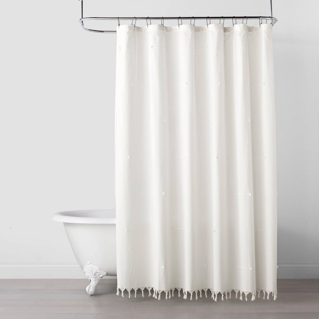 Clip Stitch Knotted Fringe Shower Curtain