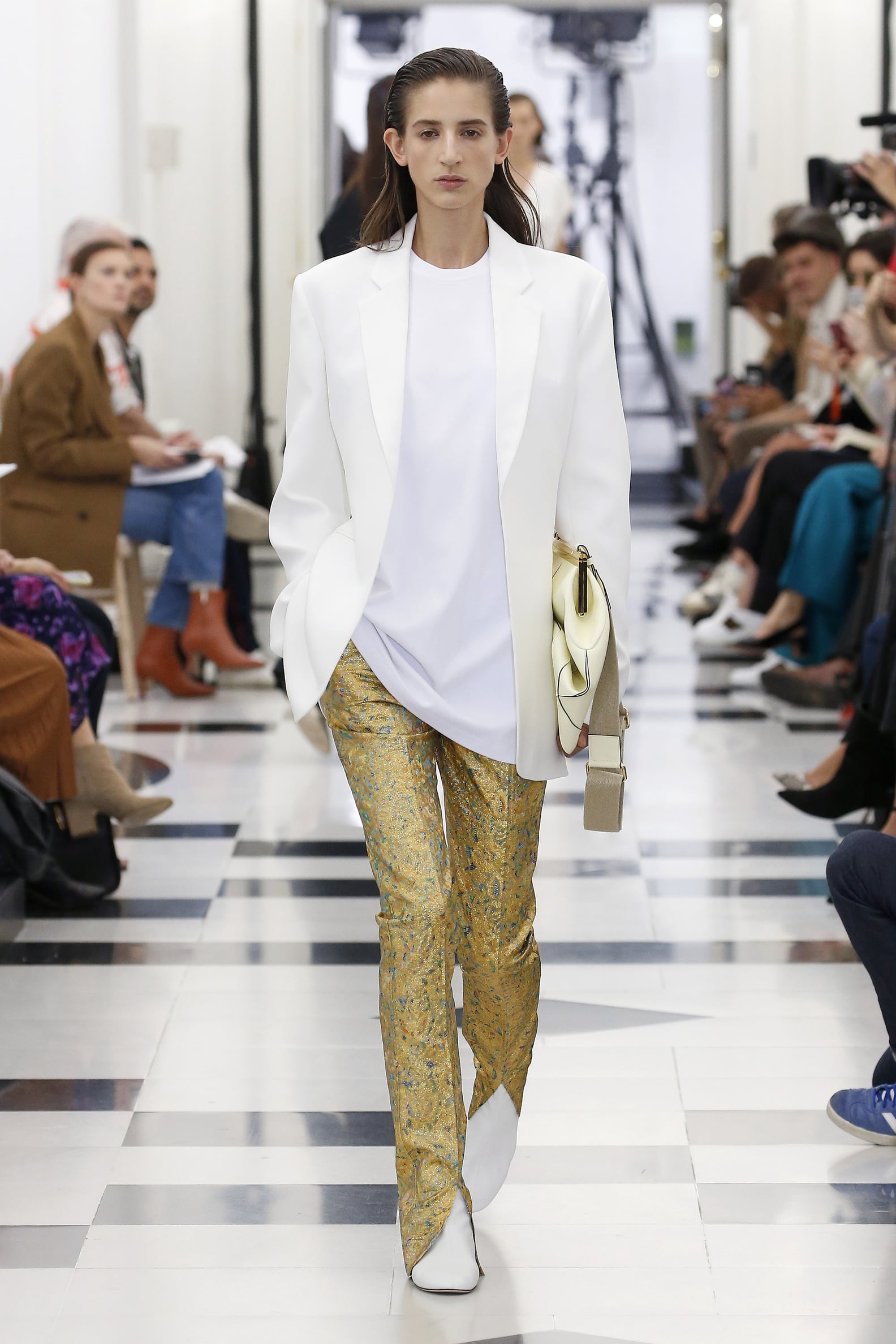 Victoria Beckham's Gold Pants September 2018 | POPSUGAR Fashion