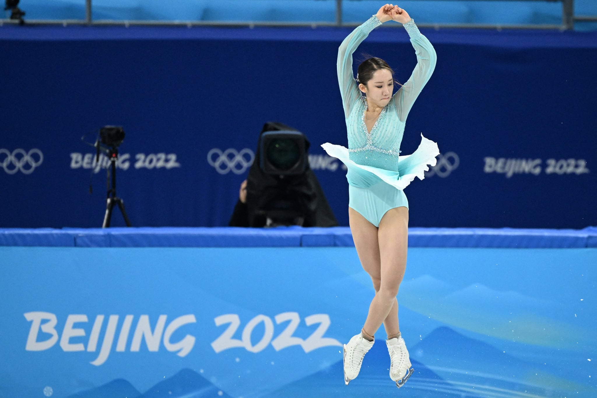 South Korea's Kim Ye-lim jumps with arms overhead