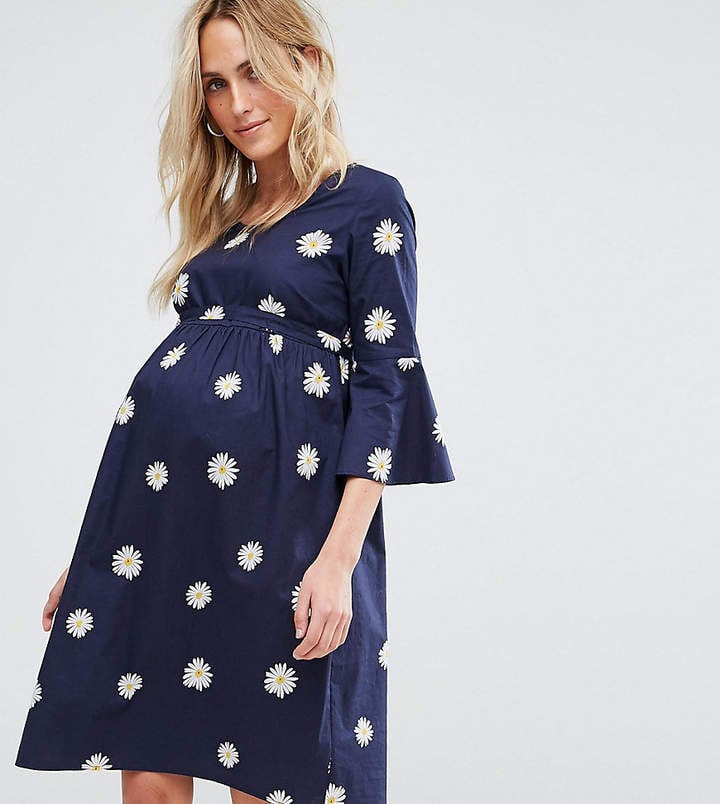 Mama Licious Floral Print Shift Dress With Flared Sleeves