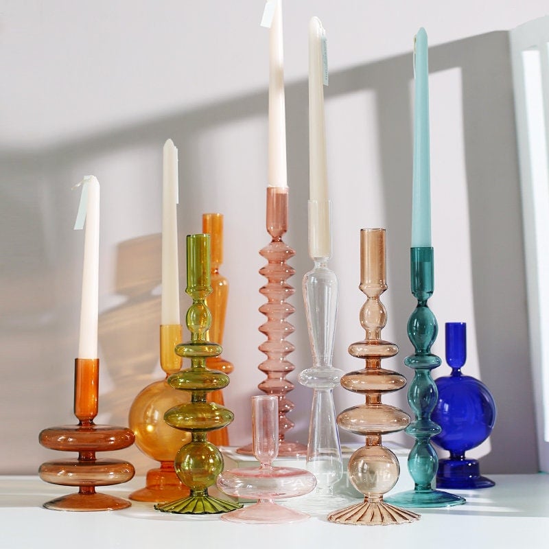 Blossom Me Up Abstract Coloured Glass Bubble Candlestick Holders